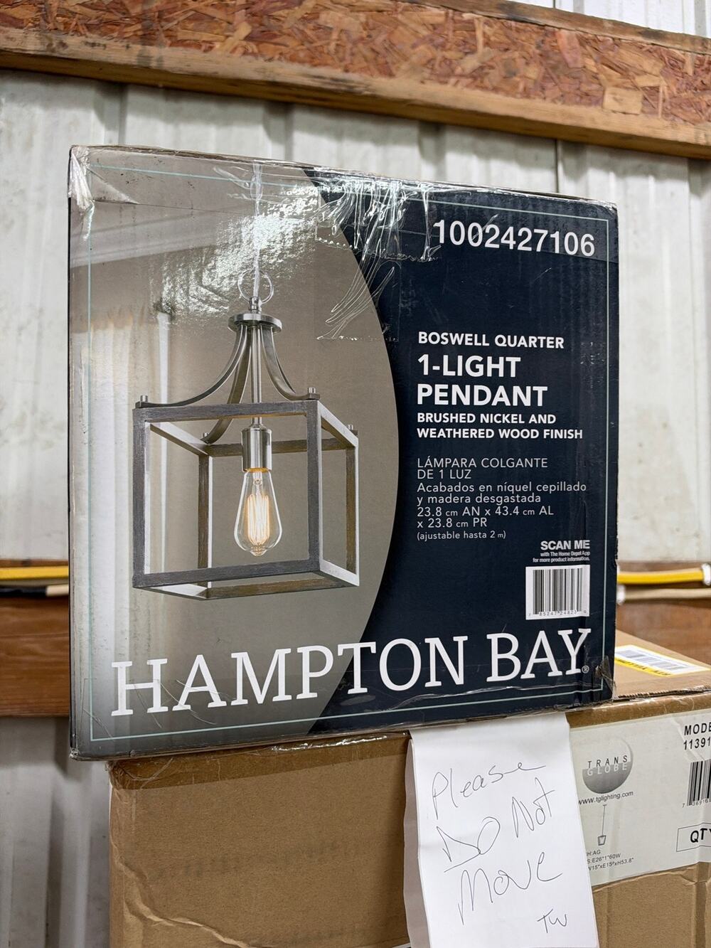 Hampton Bay Boswell Quarter 1-Light Mini Pendant Brushed Nickel Weathered Wood
